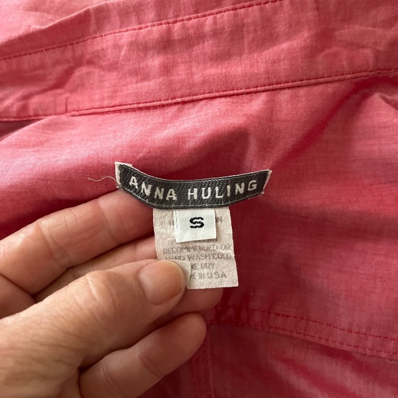 ANNA HULING VINTAGE! NEW! Pink Cotton Ruffled Bodice/Sleeves Snap-Front Shirt S - Picture 7 of 7